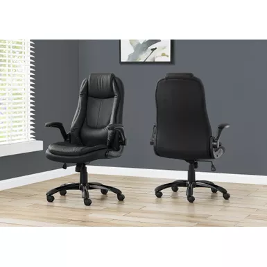 image of Office Chair/ Adjustable Height/ Swivel/ Ergonomic/ Armrests/ Computer Desk/ Work/ Metal/ Pu Leather Look/ Black/ Contemporary/ Modern with sku:i-7277-monarch