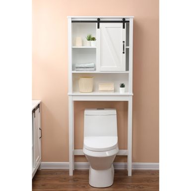 image of Farmhouse White MDF Wood Over-the-Toilet Space Saver Bathroom Cabinet - Matte with sku:f9bmu1dtu9-ehysyylweiqstd8mu7mbs-overstock