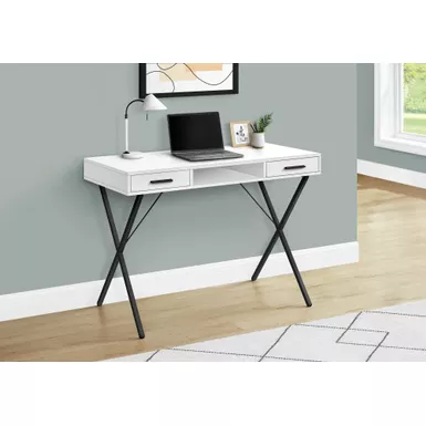 Computer Desk/ Home Office/ Laptop/ Left/ Right Set-up/ Storage Drawers/ 42"L/ Work/ Metal/ Laminate/ White/ Black/ Contemporary/ Modern