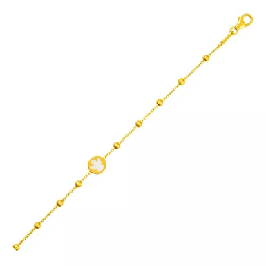 14k Yellow Gold Childrens Bracelet with Angel and Beads (6 Inch)