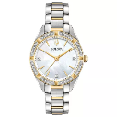 Bulova - Ladies Sutton Silver & Gold-Tone Diamond SS Watch Mother-of-pearl