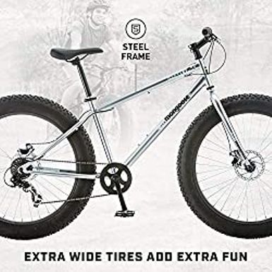 Mongoose Malus Adult Fat Tire Mountain Bike, 26-Inch Wheels, 7-Speed, Twist Shifters, Steel Frame, Mechanical Disc Brakes, Multiple...