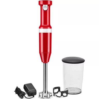 image of KitchenAid Cordless Variable-Speed Immersion Blender in Empire Red with Whisk and Blending Jar with sku:khbbv53er-almo