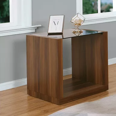 image of Contemporary Wood 1-Shelf End Table in Black/Dark Walnut with sku:idf-4568e-foa