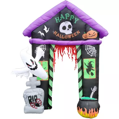 9-ft. Prelit Inflatable Haunted House Arch with Ghost, Tombstone, and Cauldron