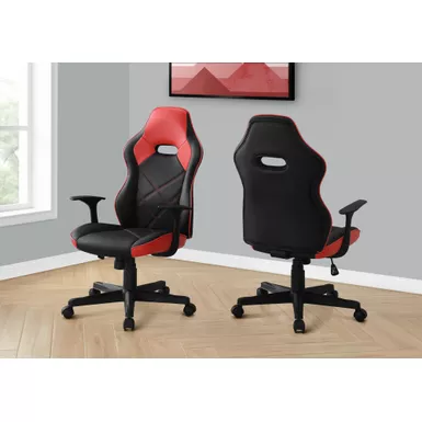 image of Office Chair/ Gaming/ Adjustable Height/ Swivel/ Ergonomic/ Armrests/ Computer Desk/ Work/ Pu Leather Look/ Metal/ Red/ Black/ Contemporary/ Modern with sku:i-7327-monarch