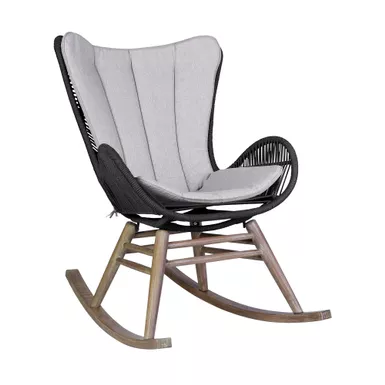image of Fanny Outdoor Patio Rocking Chair in Light Eucalyptus Wood and Charcoal Rope with sku:840254332263-armen