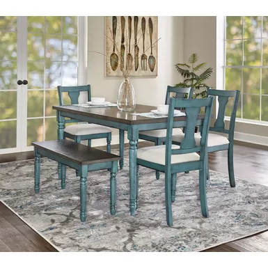 image of Harcrest 6Pc Dining Set Teal with sku:pfxs1409-linon