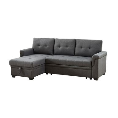 image of Linen Reversible Sleeper Sectional Sofa with Storage Chaise, Dark Gray - Dark Gray - Reversible with sku:wrz6z-8widciifqhq2xwhwstd8mu7mbs--ovr