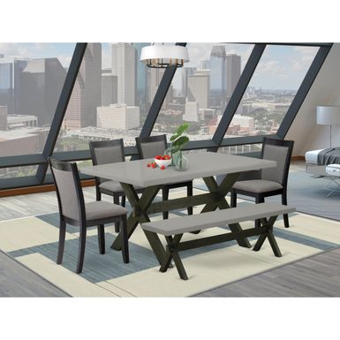 image of Dining Set - A Kitchen Table with Cross Base and Dark Gotham Grey Dining Chairs - Wire Brushed Black (Pieces Option) - X696MZ650-6 with sku:gjpnhozlwxicxnd50jhc0wstd8mu7mbs-overstock
