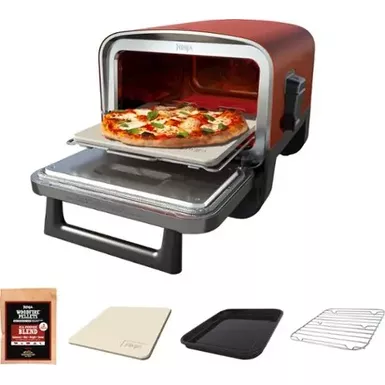 image of Ninja - Woodfire 8-in-1 Outdoor Oven, 700°F High Heat Roaster, Pizza Oven, BBQ Smoker with Woodfire Technology - Terracotta Red with sku:bb22160216-bestbuy