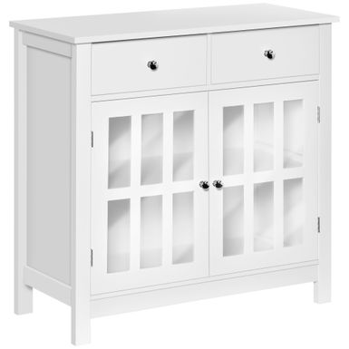 HOMCOM Sideboard Buffet Cabinet, Storage Serving Cabinet with Glass Doors, and Drawers for Kitchen - 31.5"x14"x30" - Grey