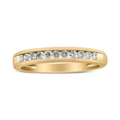 10K Yellow Gold Plated .925 Sterling Silver 1/4 Cttw Channel Set Round Diamond 11 Stone Wedding Band Ring (K-L Color, I1-I2 Clarity) - Choice of size