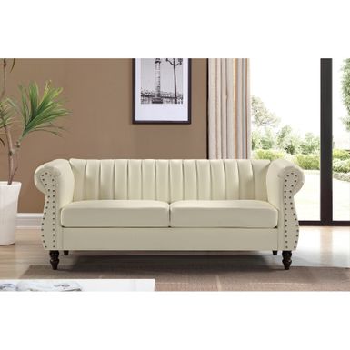 Rent To Own Capri Faux Leather Chesterfield Rolled Arm Sofa - Gream ...