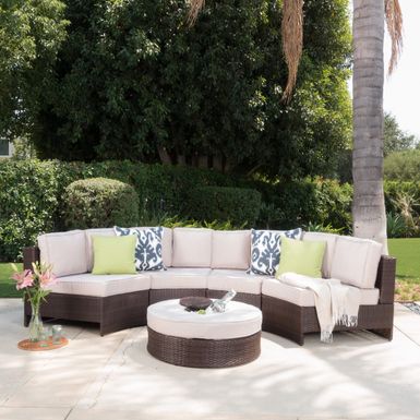 Madras Tortuga Outdoor Wicker Sectional Set with Ottoman by Christopher Knight Home - 8-piece Navy with Ottoman