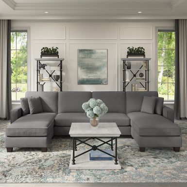 Stockton 130W Sectional Couch with Double Chaise by Bush Furniture - French Gray