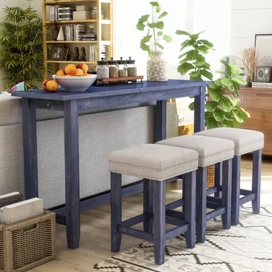 image of Rustic Wood 4-Piece Counter Height Dining Set in Antique Blue/Gray with sku:idf-3474bl-pt-4pk-foa