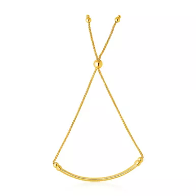 14k Yellow Gold Smooth Curved Bar and Lariat Style Bracelet (9.25 Inch)