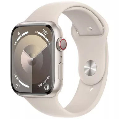 image of Apple Watch Series 9 GPS + Cellular Aluminum Case, - Starlight Case - 45mm - Small/Medium Strap - Sta with sku:bb22269455-bestbuy