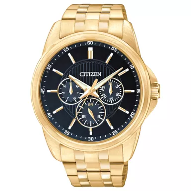 image of Citizen - Mens Gold-Tone Stainless Steel Chronograph Watch Black Dial with sku:ag8342-52l-powersales