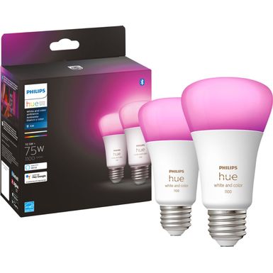 image of Philips - Hue A19 Bluetooth 75W Smart LED Bulbs (2-Pack) - White and Color Ambiance with sku:bb21806541-6472233-bestbuy-philips