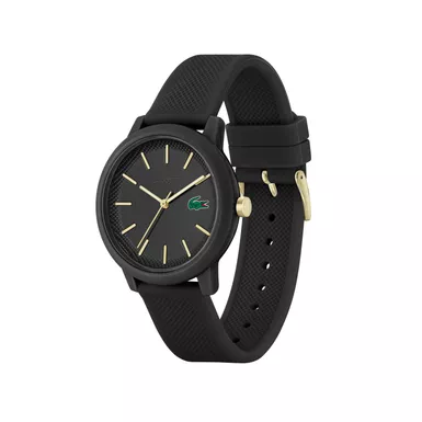 Lacoste - Mens 12.12 Gold & Black Silicone Watch Black Dial