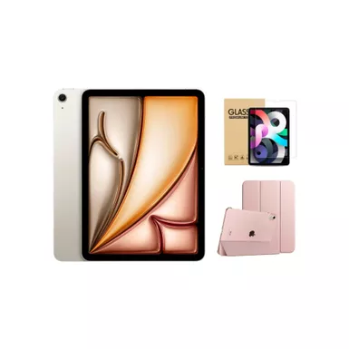 Apple - 11-inch iPad Air (Latest Model) M2 chip Wi-Fi 512GB - Starlight With Rose Gold Case Bundle