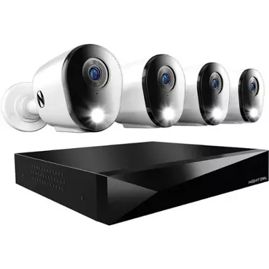 image of Night Owl - 12 Channel 4 Camera Wired 2K 1TB DVR Security System with 2-way Audio - White with sku:bb22124200-bestbuy