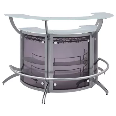 image of Dallas 2-shelf Curved Home Bar Silver and Frosted Glass (Set of 3) with sku:100135-s3-coaster