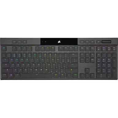image of Corsair K100 AIR Wireless RGB Mechanical Gaming Keyboard - Ultra-Thin, Sub-1ms Slipstream Wireless, Low-Latency Bluetooth, Cherry MX Ultra Low Profile Keyswitches - NA Layout, QWERTY - Black with sku:bb22065195-bestbuy