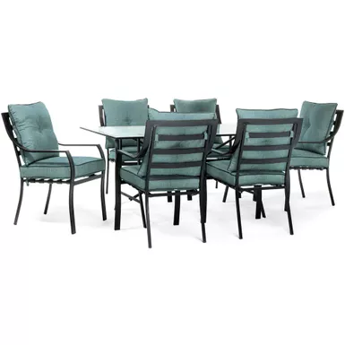 image of 7pc Dining Set: 6 Stationary Chairs, 1 Dining Table with sku:lavdn7pc-blu-almo