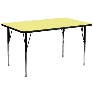 image of Rectangular HP Laminate Activity Table - Adjustable Legs - 30 x 72 - Yellow with sku:kxu_h5hzr8df0wem3gftcgstd8mu7mbs-overstock