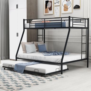 image of Merax Twin over Full Metal Bunk Bed with Twin-size Trundle - Black with sku:g95x-qv96qkfcivioikyxqstd8mu7mbs-overstock