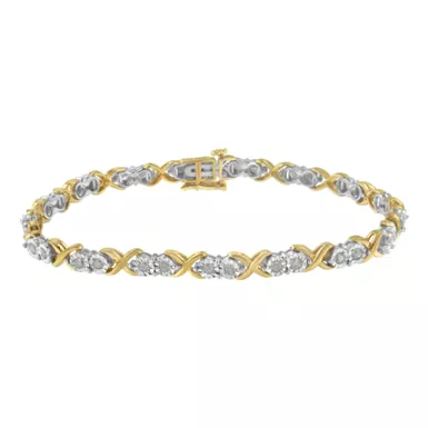 image of 2 Micron 14K Yellow Gold Plated Sterling Silver 1ct. TDW Diamond X Link Bracelet (I-J,I3-Promo) with sku:60-7747tdm-luxcom