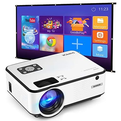 image of Mini Projector, SHIMOR Portable Movie Projector with 100Inch Projector Screen, 1080P Supported Compatible with TV Stick, Video Games, HDMI,USB,TF,VGA,AUX,AV with sku:b08gpwgt3x-shi-amz