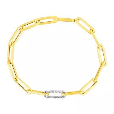 14k Yellow Gold Paperclip Chain Bracelet with Diamond Link