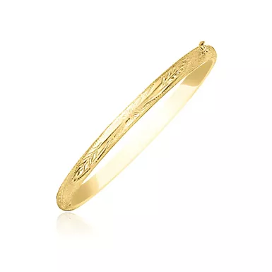 image of 10k Yellow Gold Botanical Pattern Florentine Bangle (7 Inch) with sku:d94994426-7-rcj