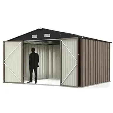 image of Greesum Metal Outdoor Storage Shed 10FT x 8FT, Steel Utility Tool Shed Storage House with Door & Lock, Metal Sheds Outdoor Storage for Backyard Garden Patio Lawn (10' x 8'), Brown with sku:b0clj5ftnl-amazon