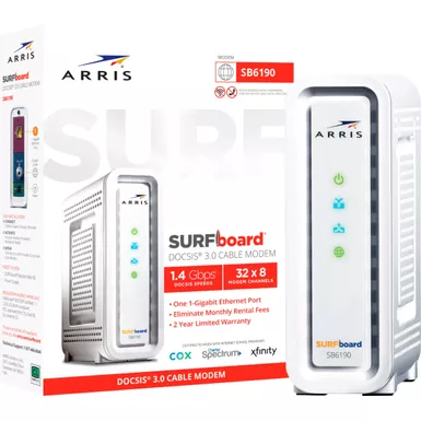 image of ARRIS - SURFboard SB6190 32 x 8 DOCSIS 3.0 Cable Modem - White with sku:bb19906198-bestbuy