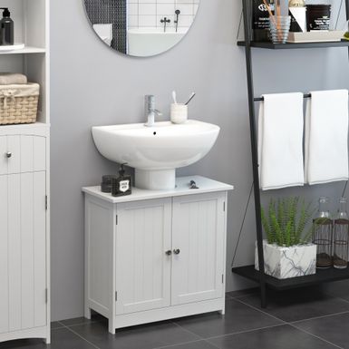 image of HOMCOM Under Sink Bathroom Cabinet with 2 Doors and Shelf, Pedestal Sink Bathroom Vanity Furniture - Matte - Silver - Single Vanities with sku:qh6k6aaj408cdxypt_gncwstd8mu7mbs-overstock