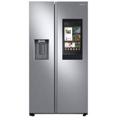 image of Samsung 21.5 Cu. Ft. Fingerprint Resistant Stainless Steel Counter Depth Side-by-side Refrigerator With Touch Screen Family Hub with sku:rs22t5561ss-abt