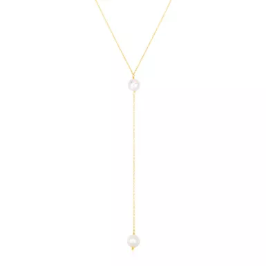 14k Yellow Gold Lariat Necklace with Pearls