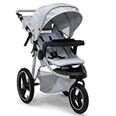 image of babyGap Trek Jogging Stroller - Car Seat Compatible - Lightweight Jogging Stoller with Extendable Canopy & Reclining Seat - Made with Sustainable Materials, Grey Stripes with sku:b0bk1xbhn5-amazon