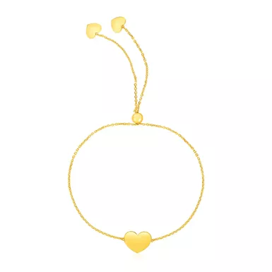 14k Yellow Gold Adjustable Heart Bracelet (9.25 Inch)