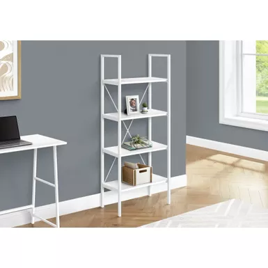 image of Bookshelf/ Bookcase/ 4 Tier/ 48"H/ Office/ Bedroom/ Metal/ Laminate/ White/ Contemporary/ Modern with sku:i-7801-monarch