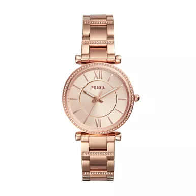 image of Fossil - Ladies Carlie Rose Gold-Tone Crystal Bracelet Watch Rose Gold Dial with sku:es4301-powersales