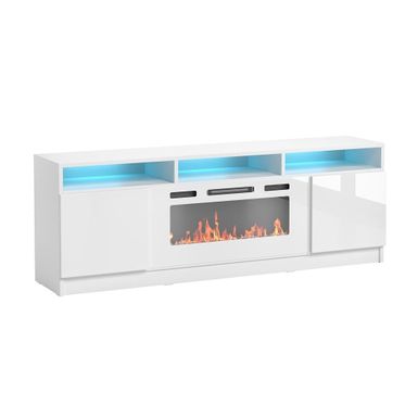image of Reno WH05 Electric Fireplace Modern 63" TV Stand - White with sku:4dqm9drwjqi1zmxzklsnqqstd8mu7mbs-meb-ovr