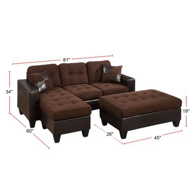Tufting Sectional Sofa with Ottoman - Chocolate