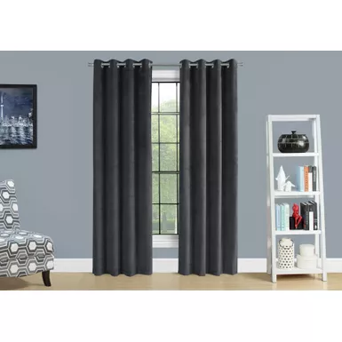image of Curtain Panel/ 2pcs Set/ 54"W X 84"L/ Room Darkening/ Grommet/ Living Room/ Bedroom/ Kitchen/ Velvet/ Polyester/ Grey/ Contemporary/ Modern with sku:i-9823-monarch