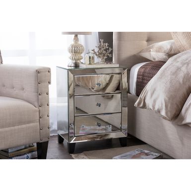 image of Baxton Studio Chevron Modern and Contemporary Hollywood Regency Glamour Style Mirrored 3-Drawers End Table End Table - Silver - 3-drawer with sku:4ikx0zceeimvjotnjrrskqstd8mu7mbs-overstock